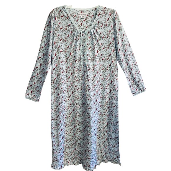 Rebecca Malone Women's Nightgown Medium Nightdress Lace & Button Red Robin Print - Picture 2 of 8